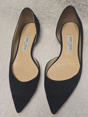 Jimmy Choo Black Suede Pointed D'Orsay Flats